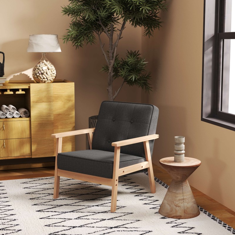 Nojatuoli puurunko pellavamainen kangas 64,5 x 70 x 74 cm harmaa luonnonpuu