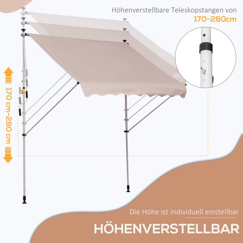 Parveke- ja terassimarkiisi käsiveivillä, korkeussäädettävä 300 x 150 cm, kermanvalkoinen