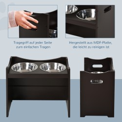 Säädettävä korotettu koiran ruokintateline 2 x 2L ruostumattomat kulhot MDF, kahvinruskea