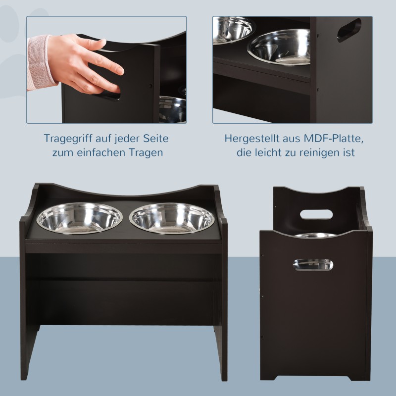 Säädettävä korotettu koiran ruokintateline 2 x 2L ruostumattomat kulhot MDF, kahvinruskea