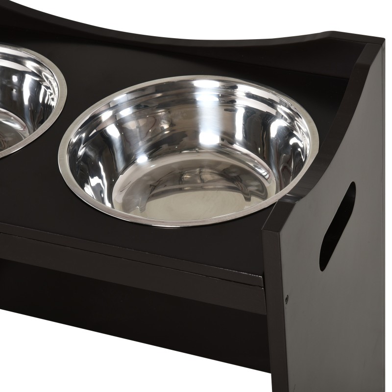 Säädettävä korotettu koiran ruokintateline 2 x 2L ruostumattomat kulhot MDF, kahvinruskea