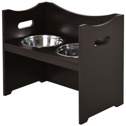 Säädettävä korotettu koiran ruokintateline 2 x 2L ruostumattomat kulhot MDF, kahvinruskea