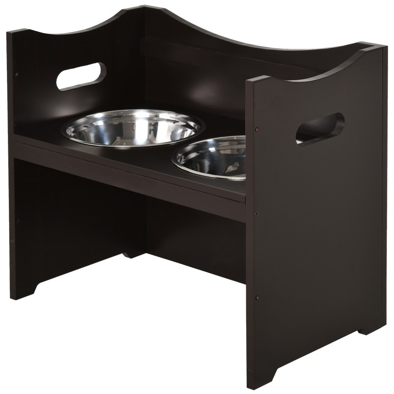 Säädettävä korotettu koiran ruokintateline 2 x 2L ruostumattomat kulhot MDF, kahvinruskea