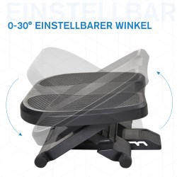 Jalkatuki työpöydän alle, säädettävä korkeus ja kallistus 0–30°, muovi, musta