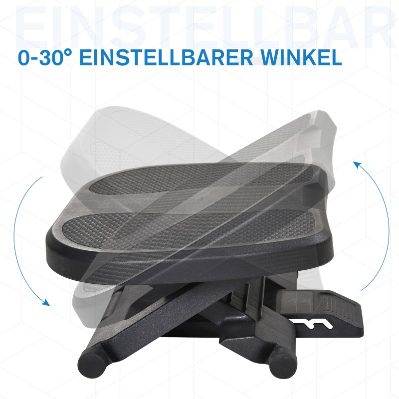 Jalkatuki työpöydän alle, säädettävä korkeus ja kallistus 0–30°, muovi, musta