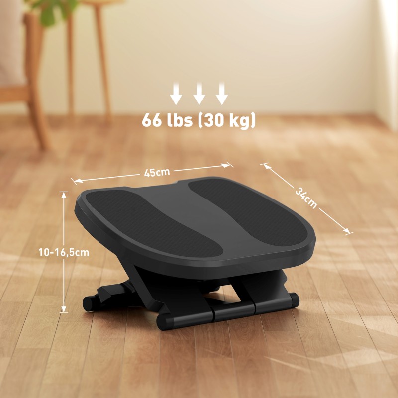 Ergonominen jalkatuki työpöydän alle, säädettävä korkeus ja kallistus, muovi, harmaa