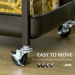 Keittiövaunu taitettavalla pöytätasolla, 2 tasoa ja avoin hylly, lastulevy/metalli, 118 x 36,5 x 82 cm, ruskea