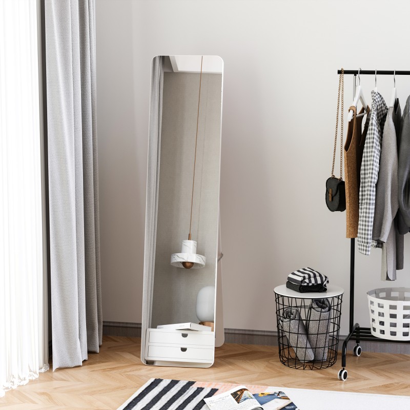 Kokovartalopeili pukeutumispeili mänty/MDF 37 x 43 x 156 cm valkoinen