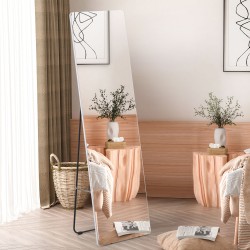 Täyspitkä seisova ja seinälle kiinnitettävä peili, alumiinikehys 45 x 37 x 158,5 cm, hopea