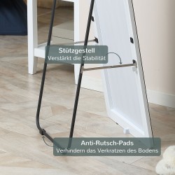 Täyspitkä seisova ja seinälle kiinnitettävä peili, alumiinikehys 45 x 37 x 158,5 cm, hopea