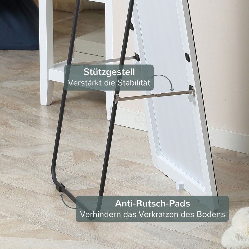 Täyspitkä seisova ja seinälle kiinnitettävä peili, alumiinikehys 45 x 37 x 158,5 cm, hopea