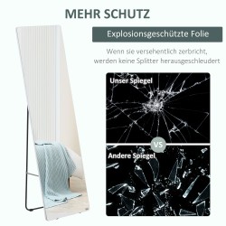 Täyspitkä seisova ja seinälle kiinnitettävä peili, alumiinikehys 45 x 37 x 158,5 cm, hopea