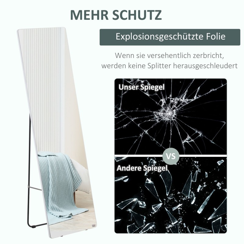 Täyspitkä seisova ja seinälle kiinnitettävä peili, alumiinikehys 45 x 37 x 158,5 cm, hopea