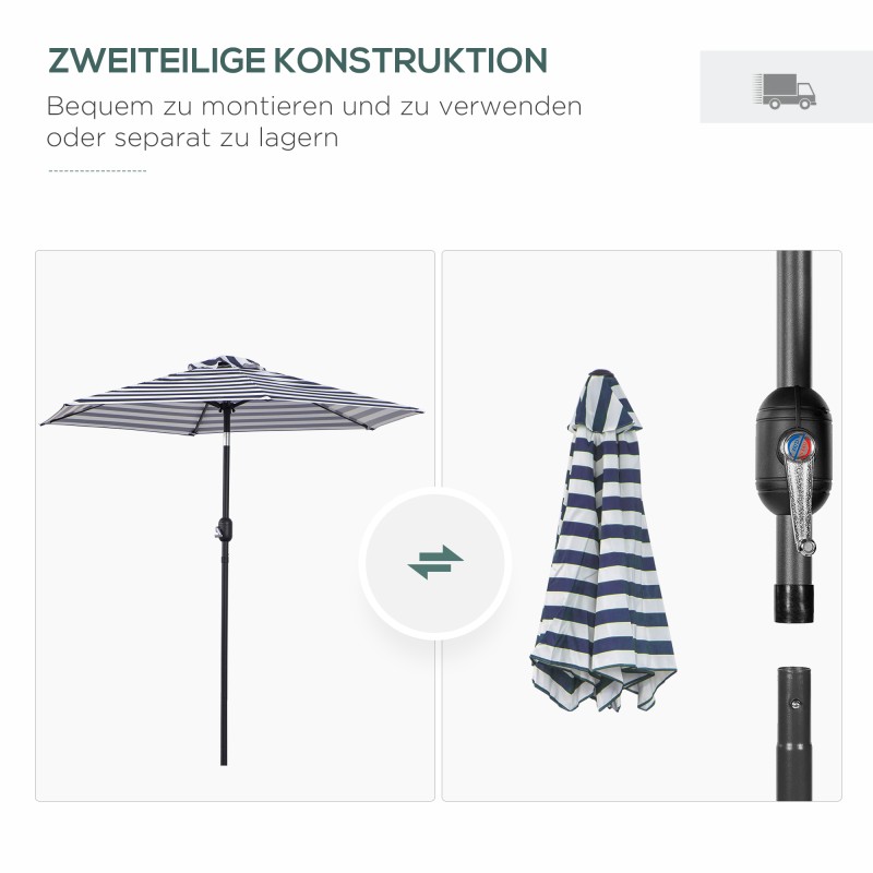 Aurinkovarjo ulkokäyttöön teräsrunko Ø230 x 216 cm sinivalkoraidallinen