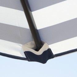 Aurinkovarjo ulkokäyttöön teräsrunko Ø230 x 216 cm sinivalkoraidallinen