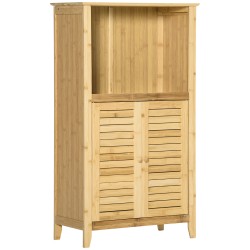 Bambukylpyhuonekaappi säilytyskaappi avoimella hyllyllä 50 x 25 5 x 92 cm natur