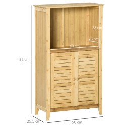 Bambukylpyhuonekaappi säilytyskaappi avoimella hyllyllä 50 x 25,5 x 92 cm natur