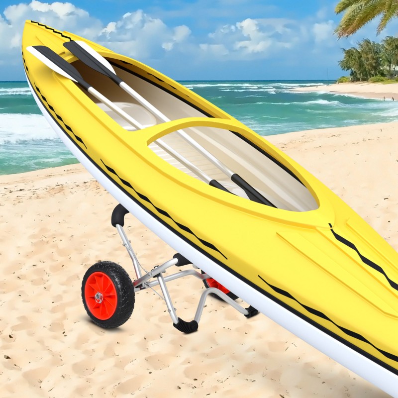 Kajakkikärry / veneenkuljetuskärry alumiinia, puhkeamattomat renkaat, taitettava, 75 kg, 75 x 43 x 46 cm, hopea