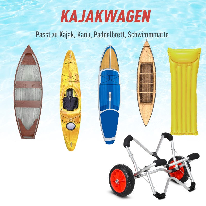 Kajakkikärry / veneenkuljetuskärry alumiinia, puhkeamattomat renkaat, taitettava, 75 kg, 75 x 43 x 46 cm, hopea