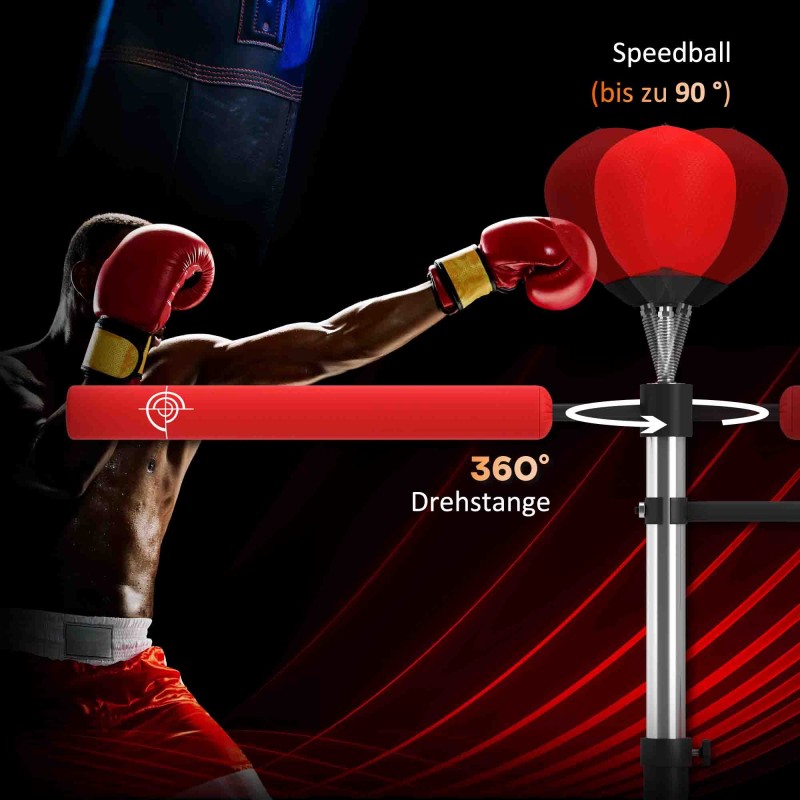 Nyrkkeilyständi 4-in-1, korkeussäädettävä 160–230 cm, vapaa seisova, punainen