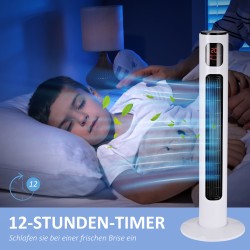 Pylvästuulennin kaukosäätimellä 96 cm, 70° kääntyvä, 45 W, 3 tilaa, 3 nopeutta, valkoinen/musta