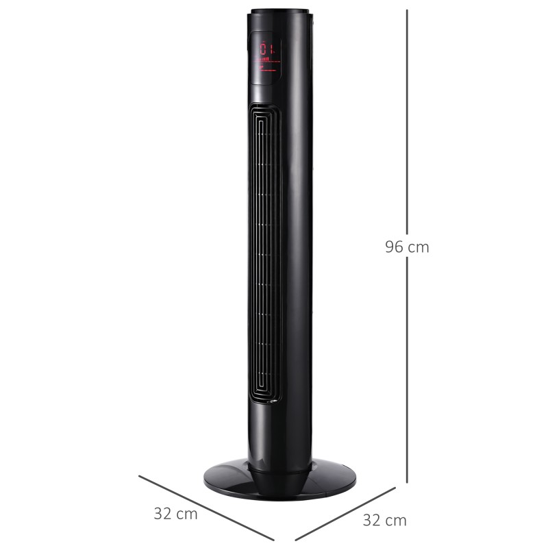 Tornituuletin kaukosäätimellä, 70° kääntyvä, 3 tilaa, 3 nopeutta, ajastin 12 h, 96 cm, musta