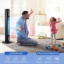 Tornituuletin kaukosäätimellä, 70° kääntyvä, 3 tilaa, 3 nopeutta, ajastin 12 h, 96 cm, musta