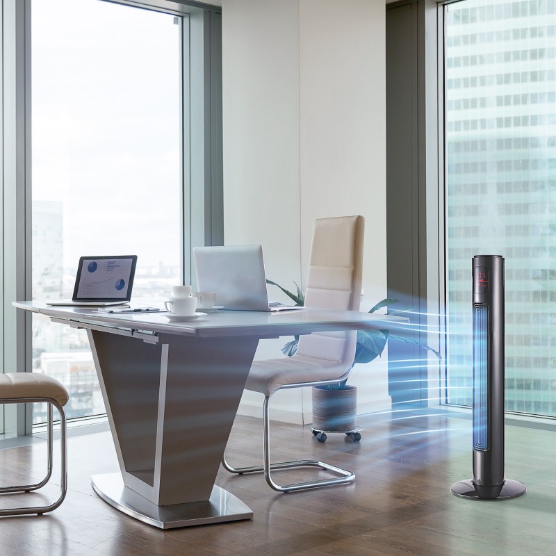 Tornituuletin kaukosäätimellä, 70° kääntyvä, 3 tilaa, 3 nopeutta, ajastin 12 h, 96 cm, musta