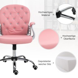 Ergonominen työtuoli kotitoimistoon, keinonahka, korkeussäädettävä ja kallistuva, vaaleanpunainen