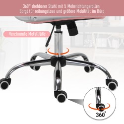 Ergonominen työtuoli kotitoimistoon, keinonahka, korkeussäädettävä ja kallistuva, vaaleanpunainen