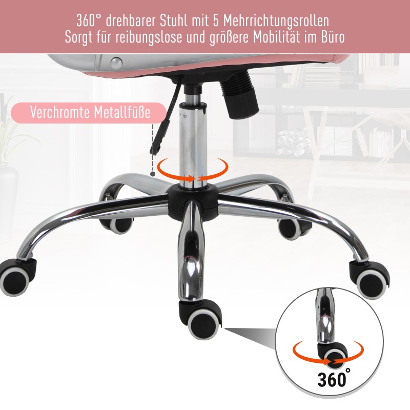 Ergonominen työtuoli kotitoimistoon, keinonahka, korkeussäädettävä ja kallistuva, vaaleanpunainen