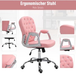 Ergonominen työtuoli kotitoimistoon, keinonahka, korkeussäädettävä ja kallistuva, vaaleanpunainen
