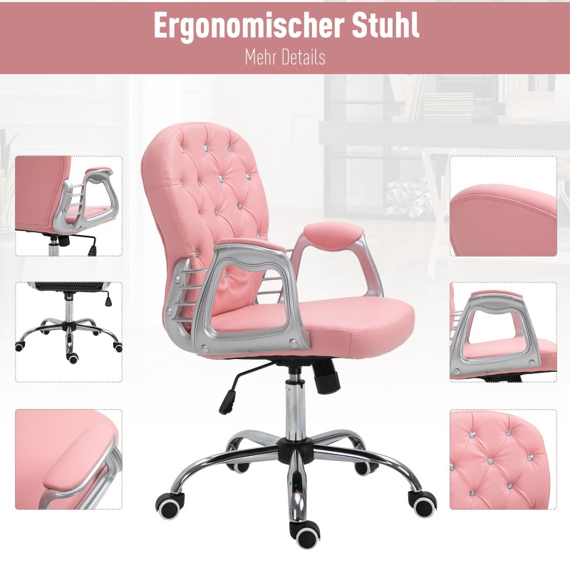Ergonominen työtuoli kotitoimistoon, keinonahka, korkeussäädettävä ja kallistuva, vaaleanpunainen