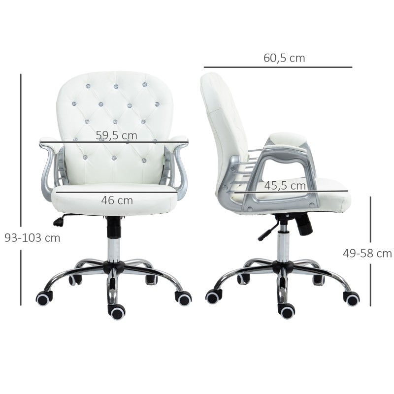 Ergonominen työtuoli käsinojilla, keinonahka, korkeussäädettävä, valkoinen