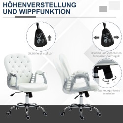Ergonominen työtuoli käsinojilla, keinonahka, korkeussäädettävä, valkoinen