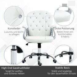Ergonominen työtuoli käsinojilla, keinonahka, korkeussäädettävä, valkoinen
