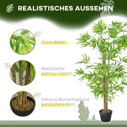 Tekobambu ruukussa, keinotekoinen bambukasvi sisä- ja ulkokäyttöön, muovi, 150 cm, vihreä