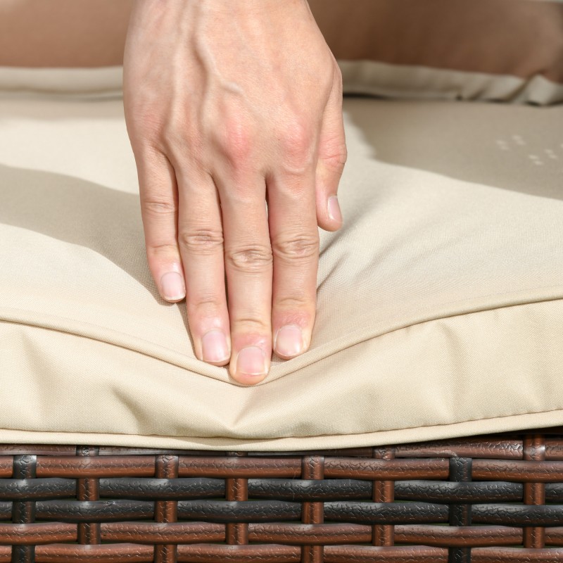 3-istuttava puutarhasohva tyynyillä, teräsrunko ja ruskea polyeteenipunos, 173 x 68 x 78 cm