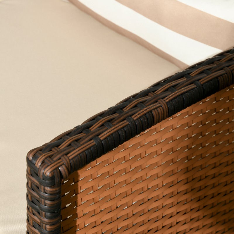 3-istuttava puutarhasohva tyynyillä, teräsrunko ja ruskea polyeteenipunos, 173 x 68 x 78 cm