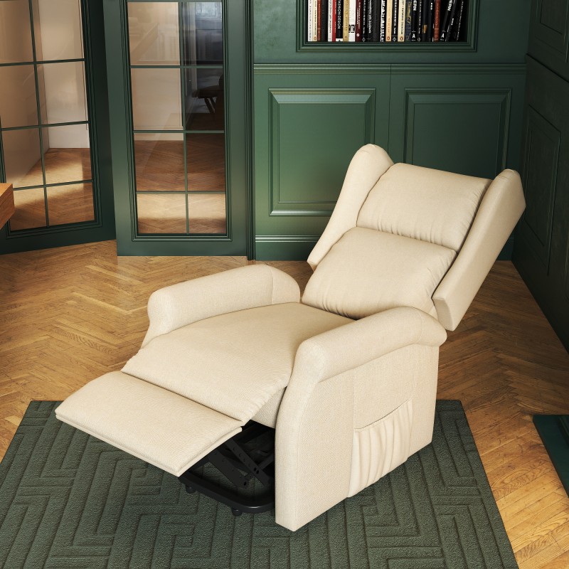 Sähköinen lepotuoli seisomaannousun tuella, kantavuus 200 kg, 74x94x111 cm, kermanvärinen