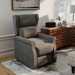 Sähköinen lepotuoli nousuavustimella, pellavakankaan kaltainen, 200 kg, 74x94x111 cm, tummanharmaa