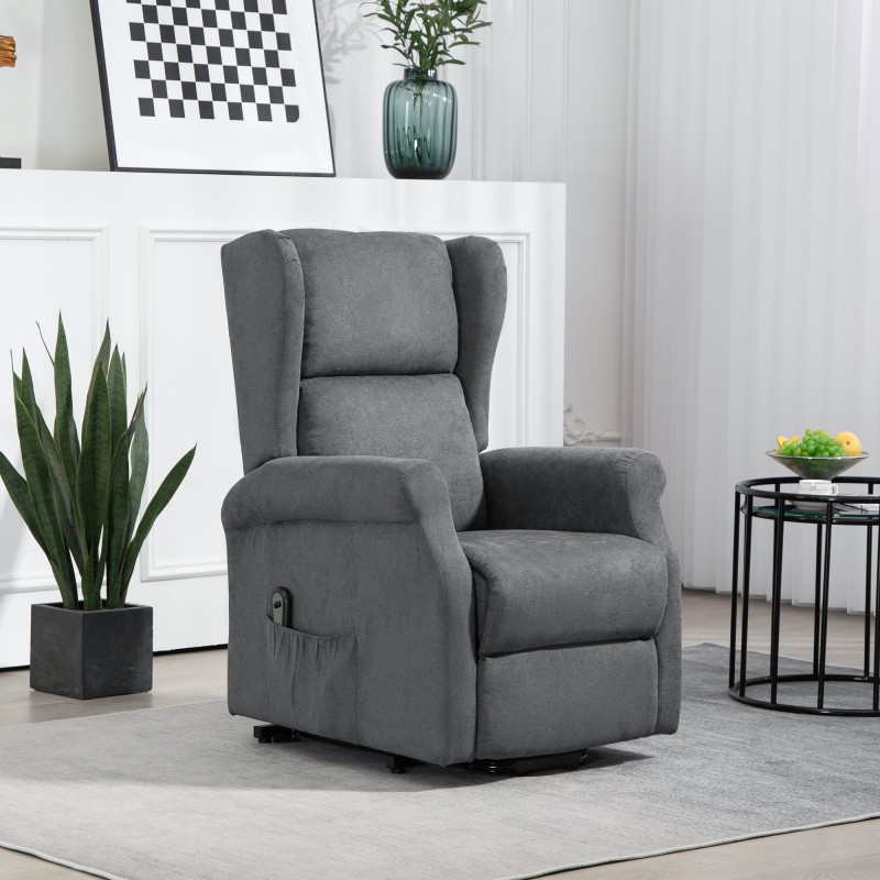 Sähköinen lepotuoli nousuavustimella, pellavakankaan kaltainen, 200 kg, 74x94x111 cm, tummanharmaa