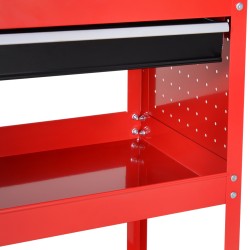 Työkalukärry 3 tasoa ja laatikko, teräs, 82 x 35 x 76 cm, punainen/musta