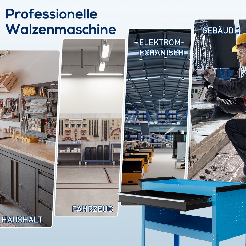 Työkalukaappi / työkalukärry teräksestä, 3 tasoa, 4 pyörää, 82 x 35 x 76 cm, sininen