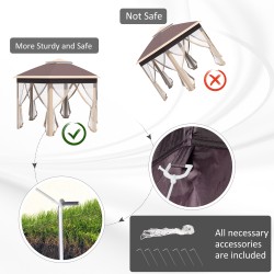 Puutarhapaviljonki pop up 4 x 4 m kuusikulmainen taitettava paviljonki sivuverhoilla khaki