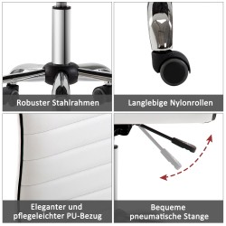 Kampaamotuoli selkänojalla, korkeussäädettävä teräs/PU, 48 x 52 x 78–90 cm, valkoinen