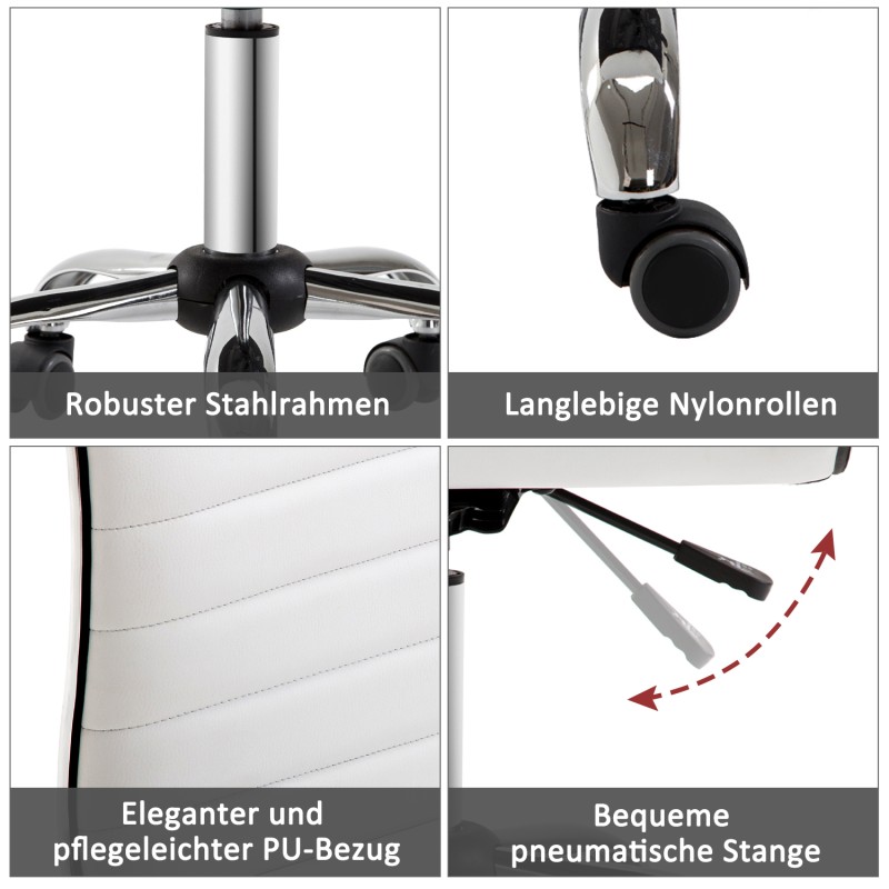 Kampaamotuoli selkänojalla, korkeussäädettävä teräs/PU, 48 x 52 x 78–90 cm, valkoinen