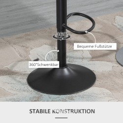 Baarijakkara 2 kpl setti, nahkajäljitelmä, pyörivä ja korkeussäädettävä, metallirunko, 47 x 52 x 87–109 cm, harmaa