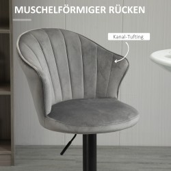 Säädettävä baarituoli keittiösaarekkeelle 2 kpl, samettipintainen, pyörivä, metallijalka, harmaa