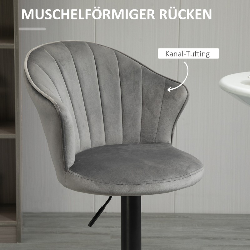 Säädettävä baarituoli keittiösaarekkeelle 2 kpl, samettipintainen, pyörivä, metallijalka, harmaa